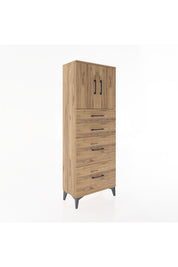 Arges Dolap 2 Raflı 4 Çekmeceli 2 Kapaklı 60x30x163 Çam-Çam