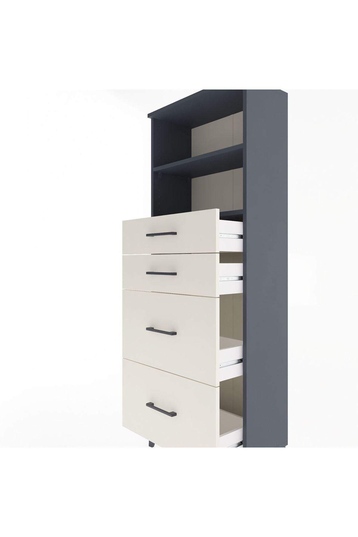 Arges Dolap 2 Raflı 4 Çekmeceli 60x30x163 Antrasit-Aytaşı