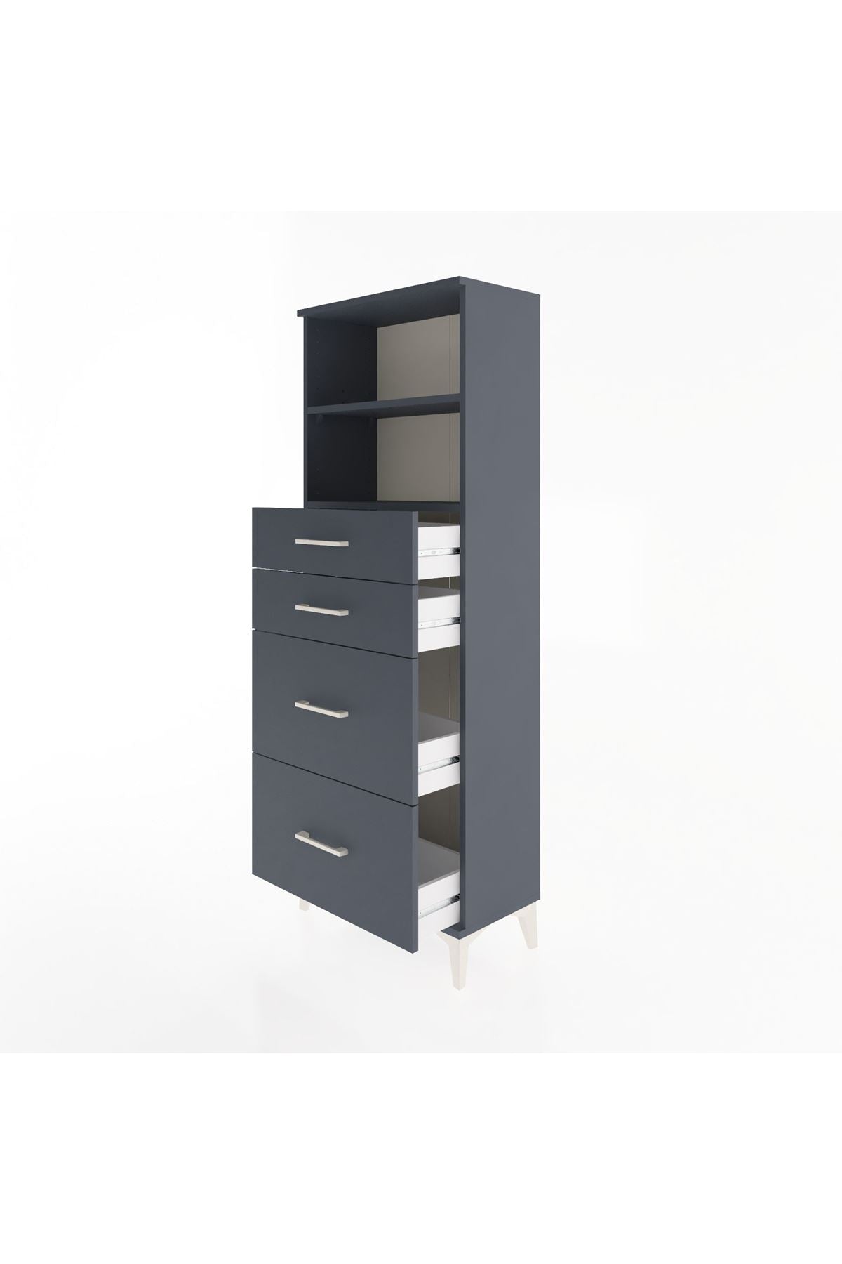 Arges Dolap 2 Raflı 4 Çekmeceli 60x30x163 Antrasit-Antrasit