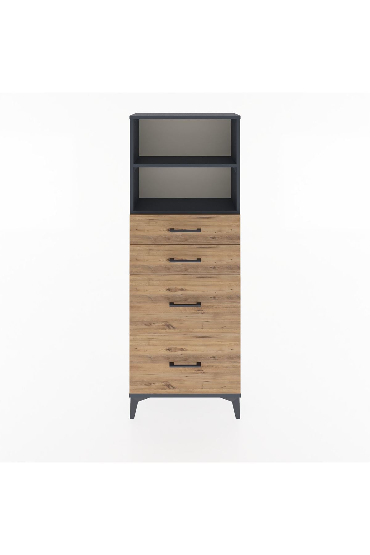 Arges Dolap 2 Raflı 4 Çekmeceli 60x30x163 Antrasit-Çam