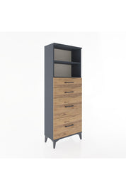 Arges Dolap 2 Raflı 4 Çekmeceli 60x30x163 Antrasit-Çam