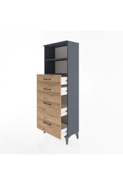 Arges Dolap 2 Raflı 4 Çekmeceli 60x30x163 Antrasit-Çam