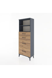 Arges Dolap 2 Raflı 4 Çekmeceli 60x30x163 Antrasit-Çam