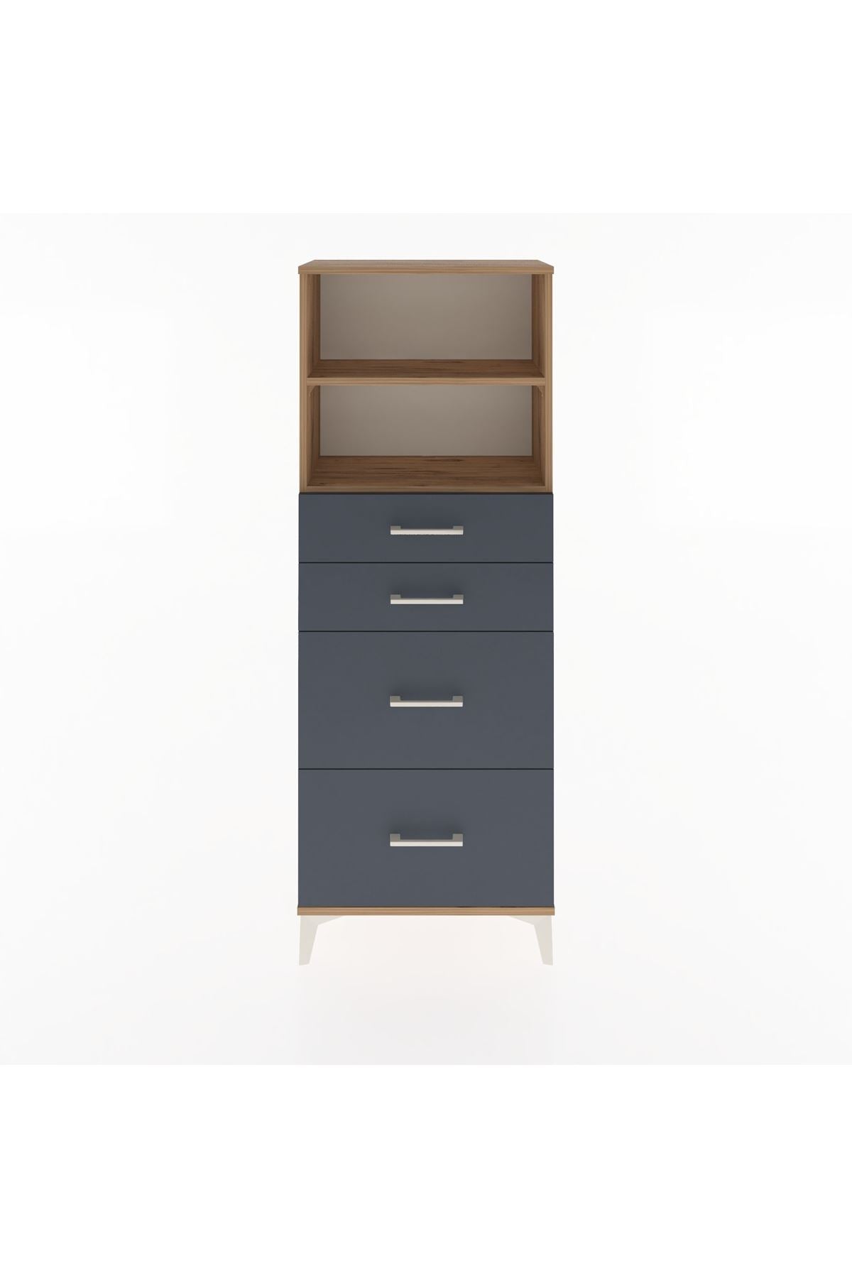 Arges Dolap 2 Raflı 4 Çekmeceli 60x30x163 Çam-Antrasit