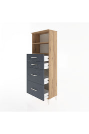 Arges Dolap 2 Raflı 4 Çekmeceli 60x30x163 Çam-Antrasit