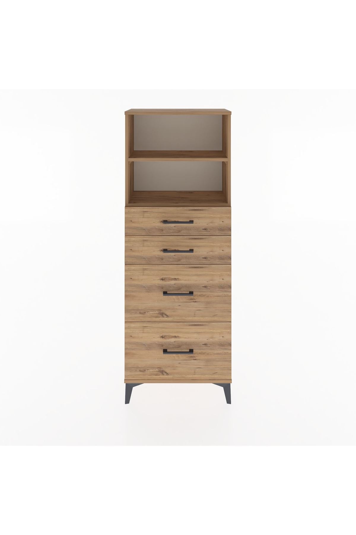 Arges Dolap 2 Raflı 4 Çekmeceli 60x30x163 Çam-Çam