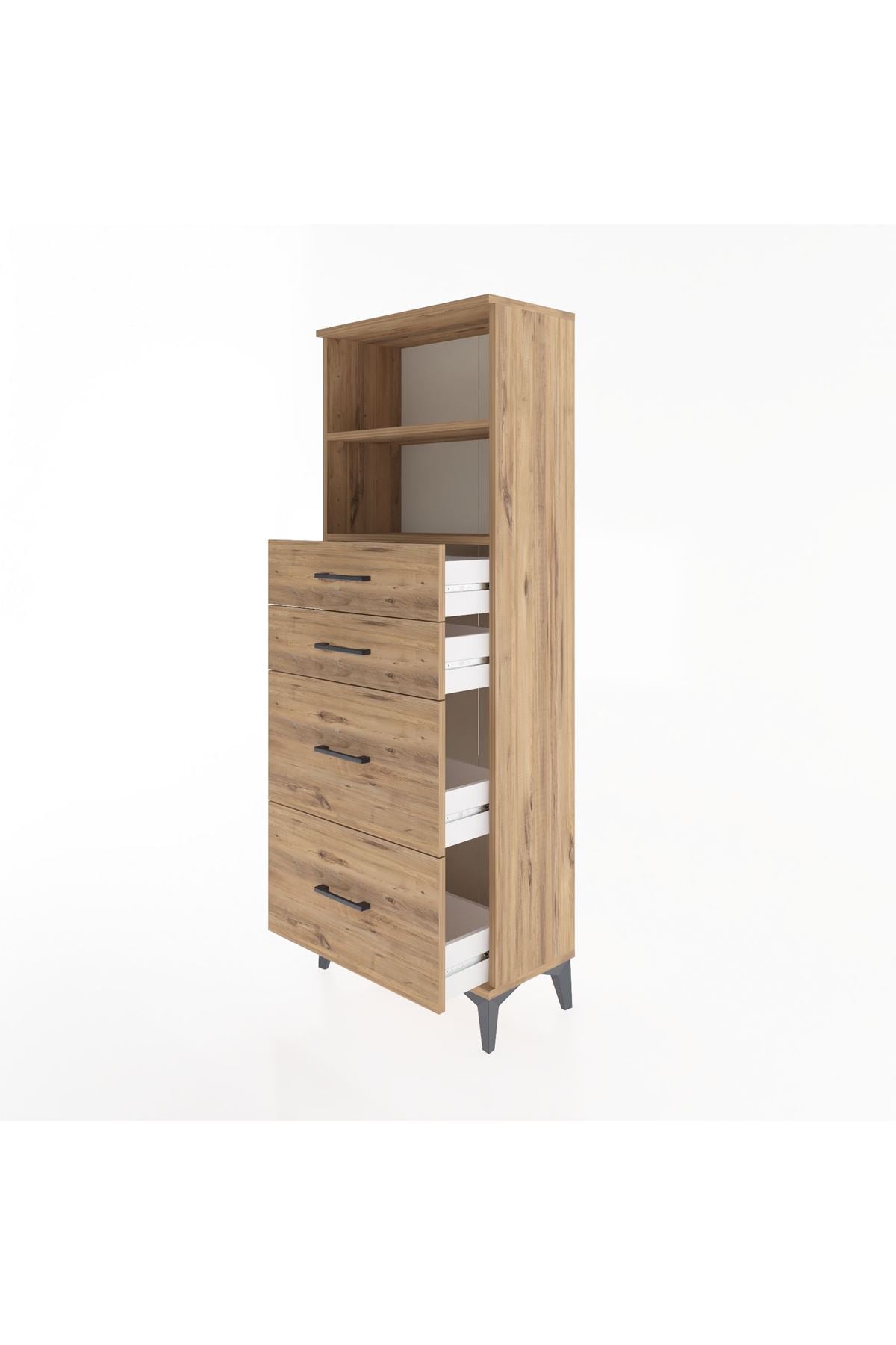 Arges Dolap 2 Raflı 4 Çekmeceli 60x30x163 Çam-Çam