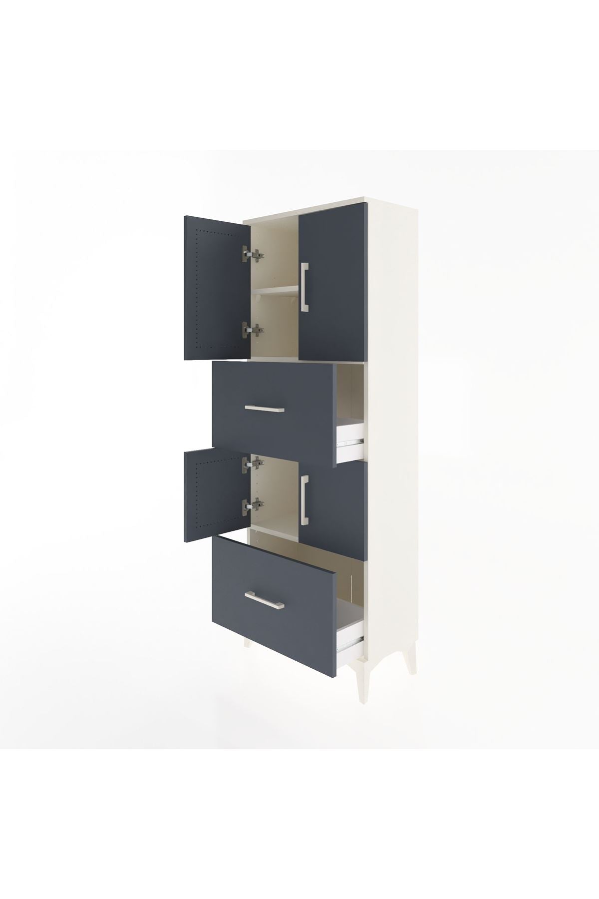 Arges Dolap 3 Raflı 2 Çekmeceli 4 Kapaklı 60x30x163 Aytaşı-Antrasit