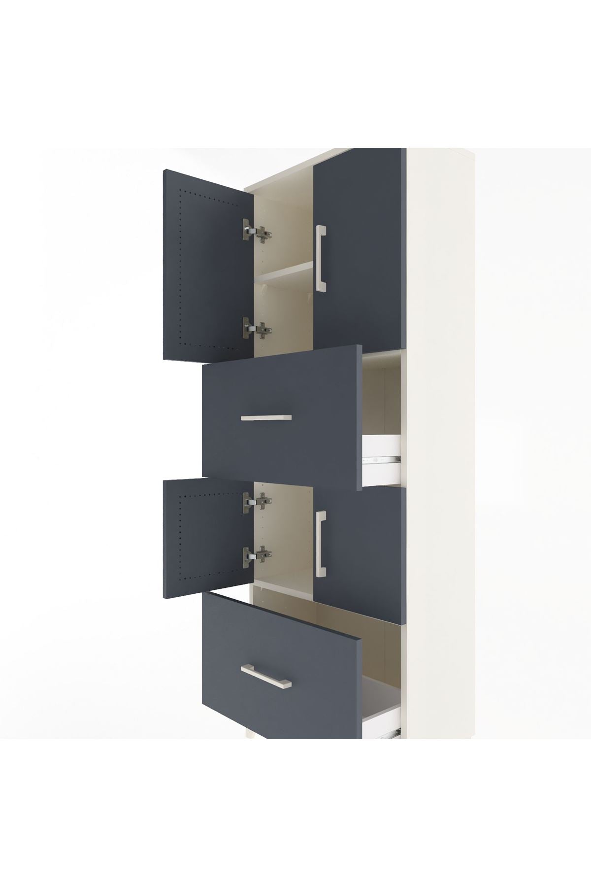 Arges Dolap 3 Raflı 2 Çekmeceli 4 Kapaklı 60x30x163 Aytaşı-Antrasit