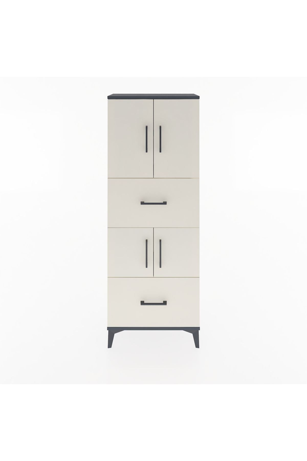Arges Dolap 3 Raflı 2 Çekmeceli 4 Kapaklı 60x30x163 Antrasit-Aytaşı