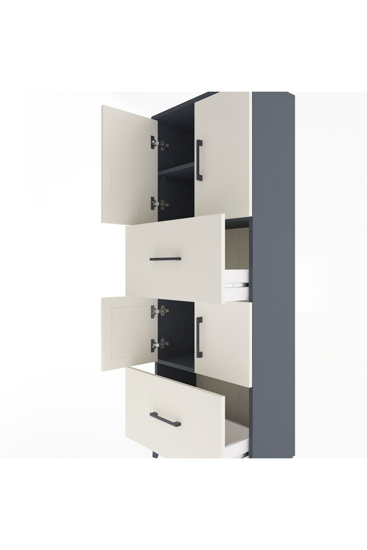 Arges Dolap 3 Raflı 2 Çekmeceli 4 Kapaklı 60x30x163 Antrasit-Aytaşı