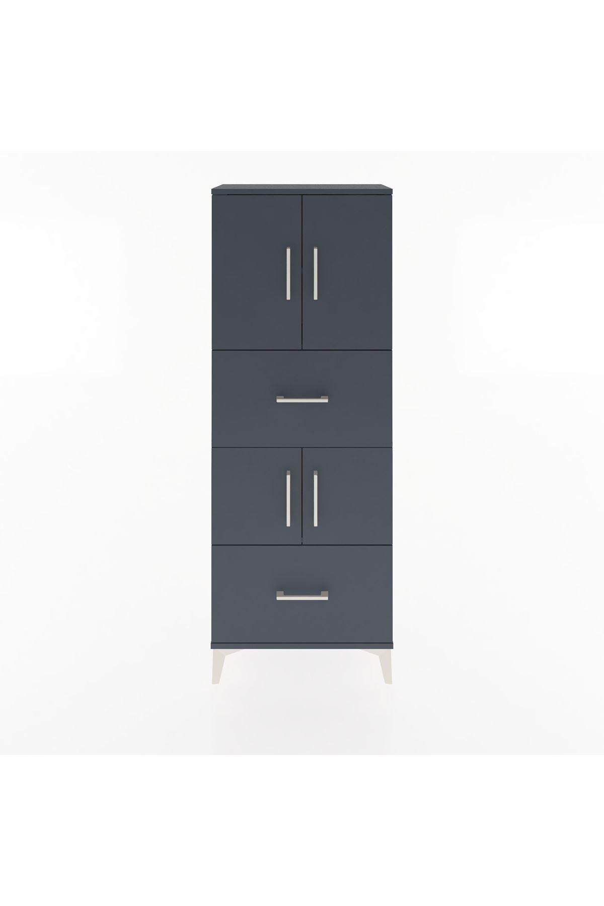 Arges Dolap 3 Raflı 2 Çekmeceli 4 Kapaklı 60x30x163 Antrasit-Antrasit