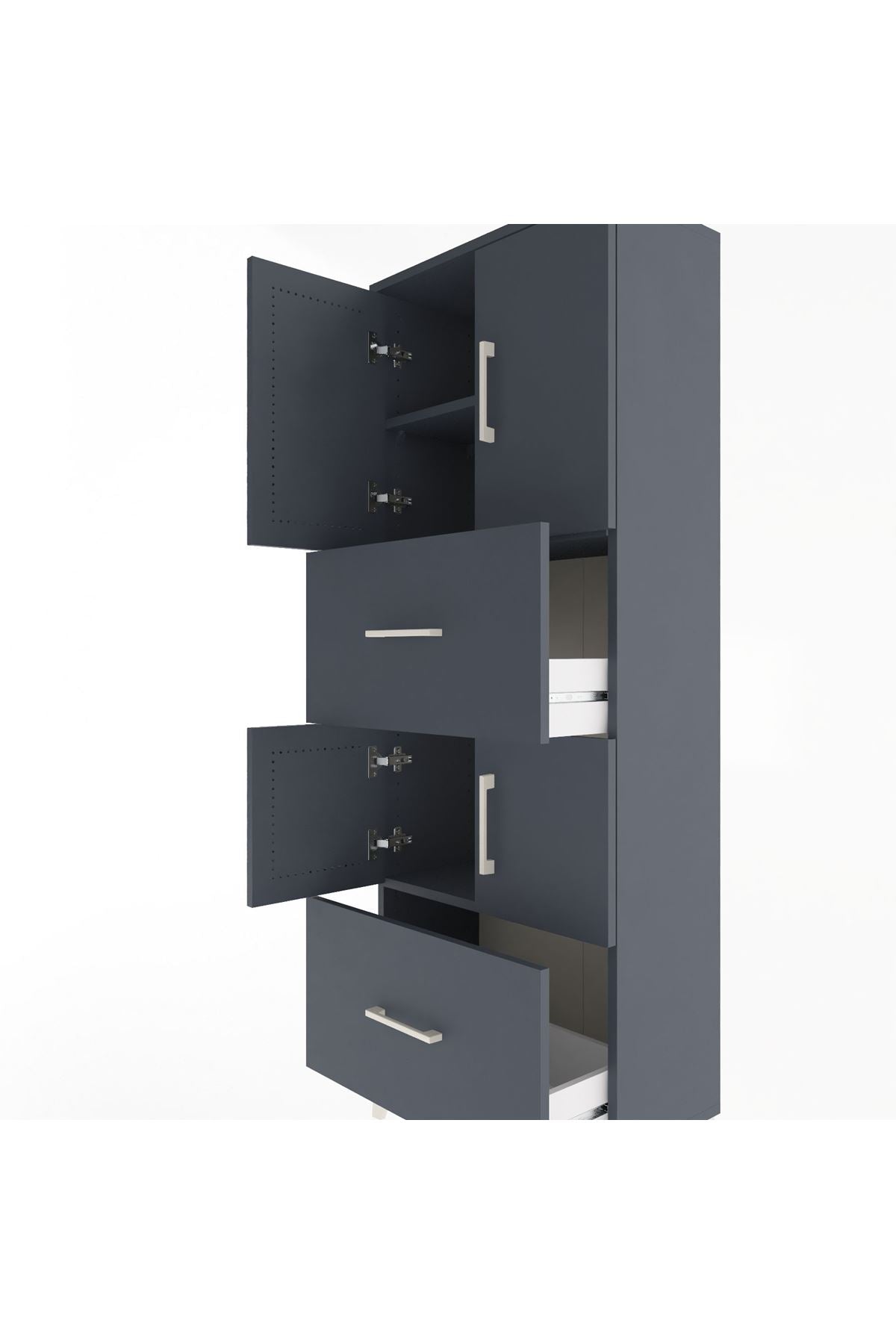 Arges Dolap 3 Raflı 2 Çekmeceli 4 Kapaklı 60x30x163 Antrasit-Antrasit