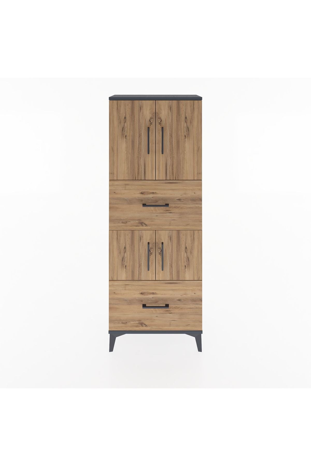 Arges Dolap 3 Raflı 2 Çekmeceli 4 Kapaklı 60x30x163 Antrasit-Çam