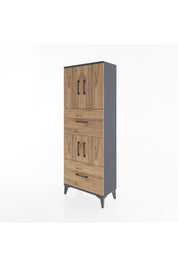 Arges Dolap 3 Raflı 2 Çekmeceli 4 Kapaklı 60x30x163 Antrasit-Çam