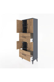 Arges Dolap 3 Raflı 2 Çekmeceli 4 Kapaklı 60x30x163 Antrasit-Çam