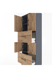 Arges Dolap 3 Raflı 2 Çekmeceli 4 Kapaklı 60x30x163 Antrasit-Çam