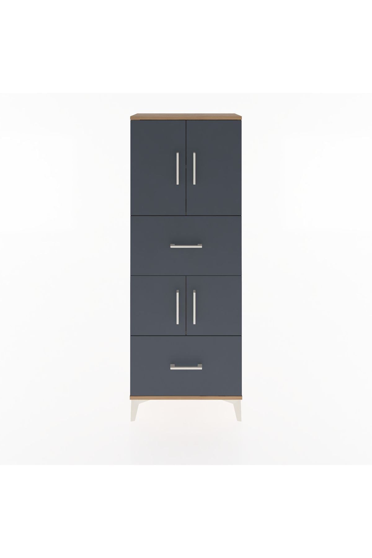 Arges Dolap 3 Raflı 2 Çekmeceli 4 Kapaklı 60x30x163 Çam-Antrasit