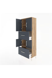 Arges Dolap 3 Raflı 2 Çekmeceli 4 Kapaklı 60x30x163 Çam-Antrasit