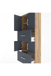 Arges Dolap 3 Raflı 2 Çekmeceli 4 Kapaklı 60x30x163 Çam-Antrasit