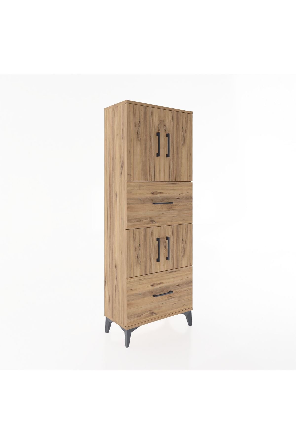 Arges Dolap 3 Raflı 2 Çekmeceli 4 Kapaklı 60x30x163 Çam-Çam