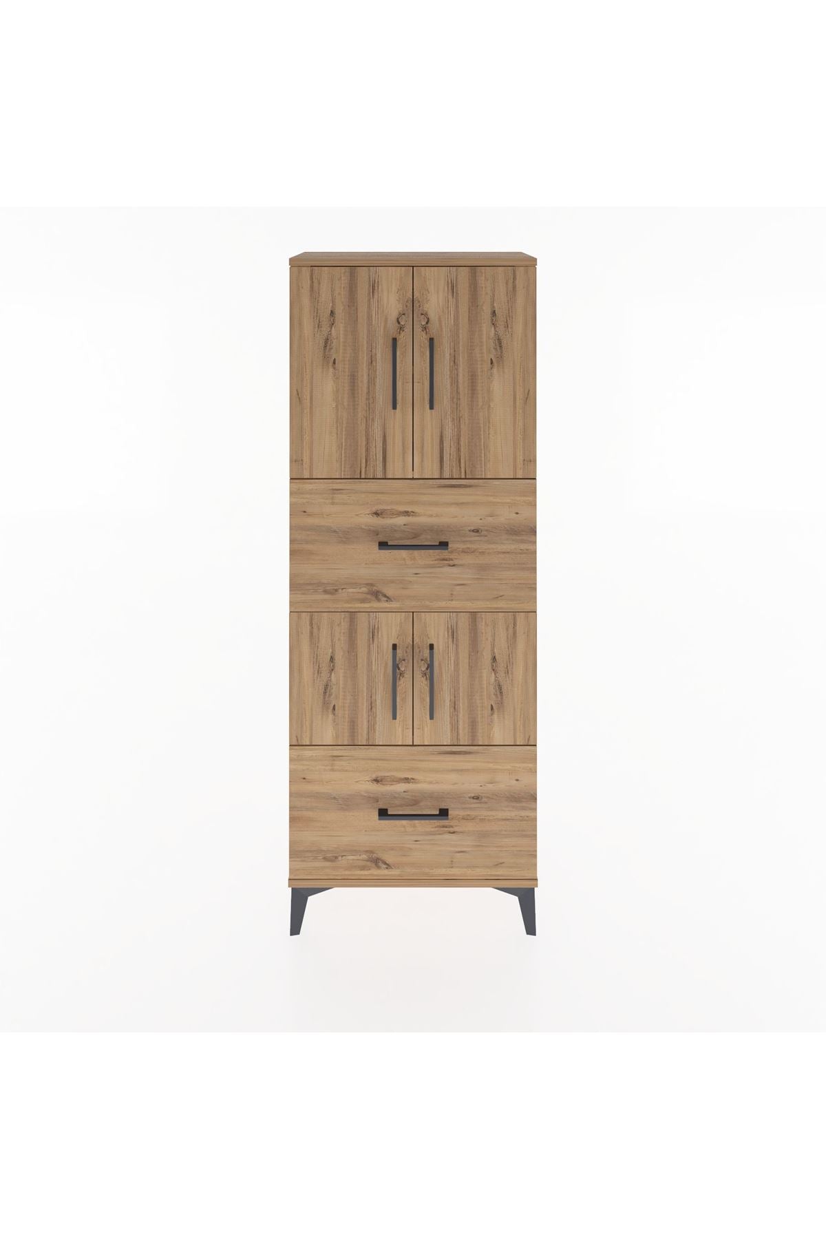 Arges Dolap 3 Raflı 2 Çekmeceli 4 Kapaklı 60x30x163 Çam-Çam