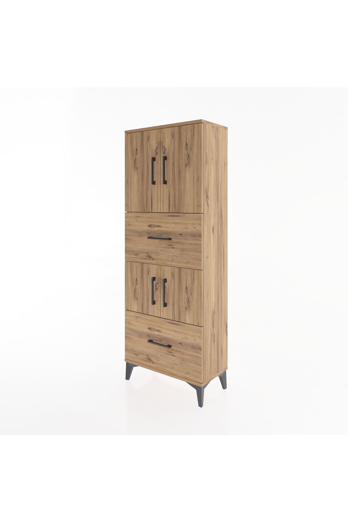 Arges Dolap 3 Raflı 2 Çekmeceli 4 Kapaklı 60x30x163 Çam-Çam