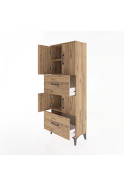Arges Dolap 3 Raflı 2 Çekmeceli 4 Kapaklı 60x30x163 Çam-Çam