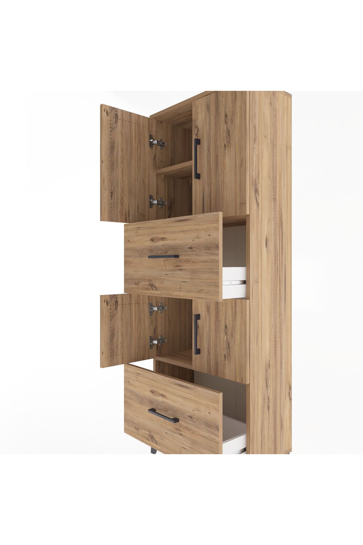 Arges Dolap 3 Raflı 2 Çekmeceli 4 Kapaklı 60x30x163 Çam-Çam
