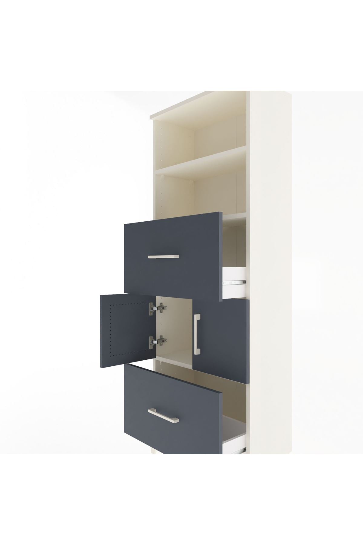 Arges Dolap 3 Raflı 2 Çekmeceli 2 Kapaklı 60x30x163 Aytaşı-Antrasit