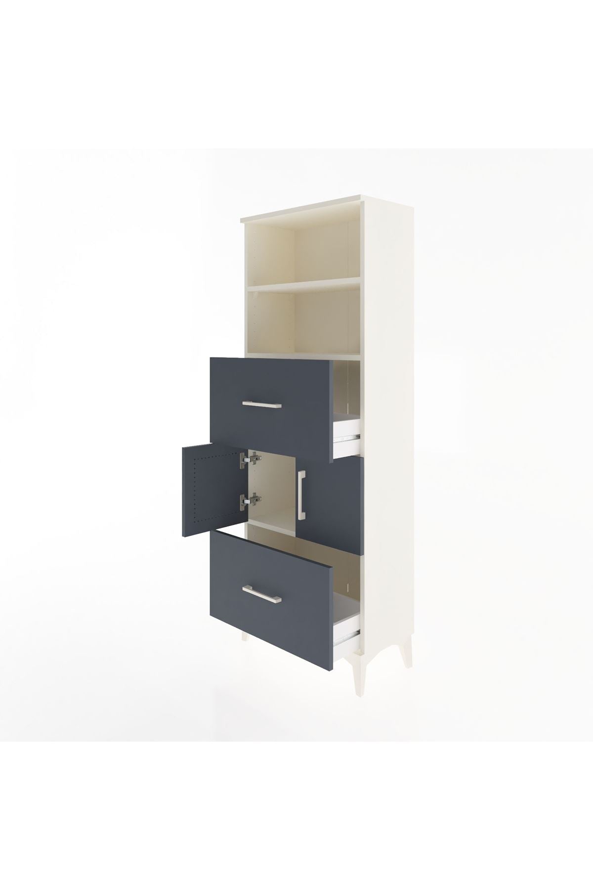 Arges Dolap 3 Raflı 2 Çekmeceli 2 Kapaklı 60x30x163 Aytaşı-Antrasit