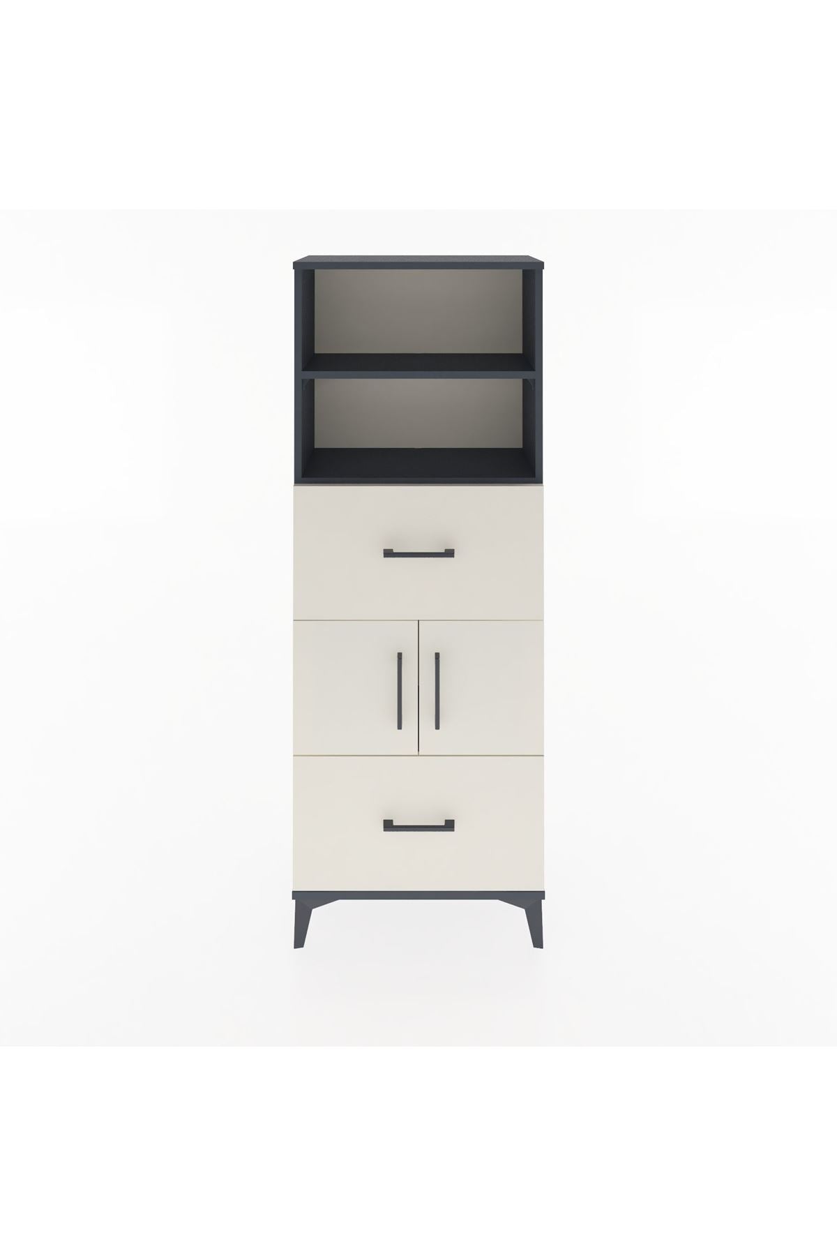 Arges Dolap 3 Raflı 2 Çekmeceli 2 Kapaklı 60x30x163 Antrasit-Aytaşı