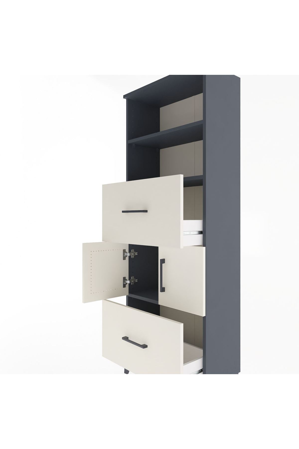 Arges Dolap 3 Raflı 2 Çekmeceli 2 Kapaklı 60x30x163 Antrasit-Aytaşı