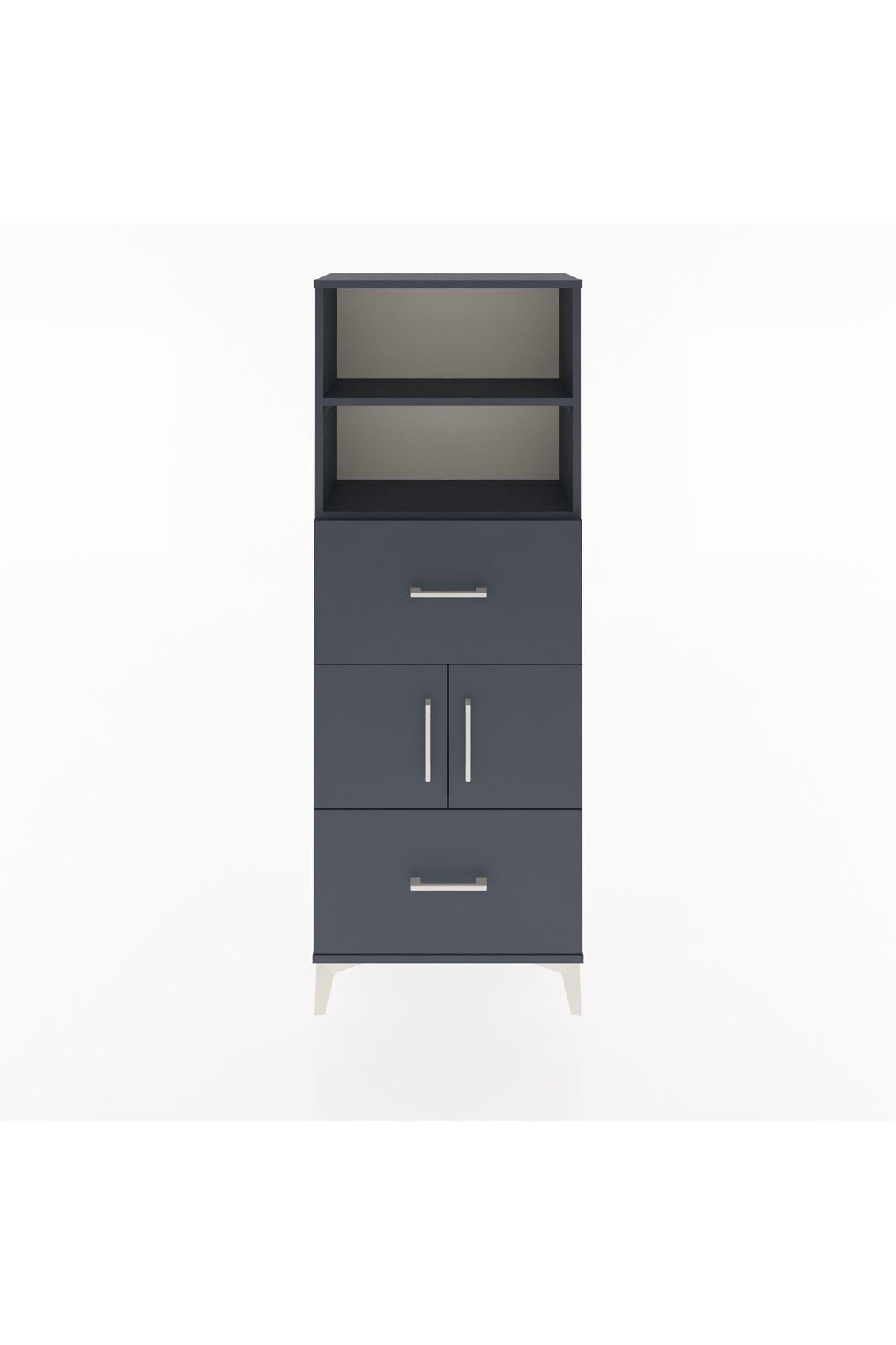 Arges Dolap 3 Raflı 2 Çekmeceli 2 Kapaklı 60x30x163 Antrasit-Antrasit