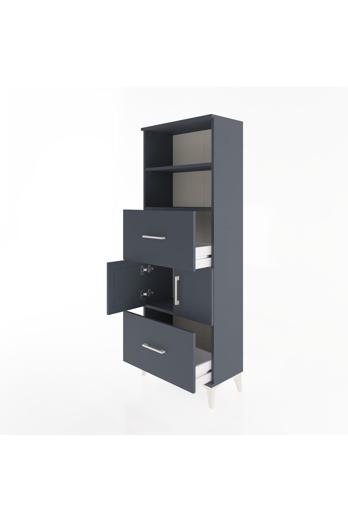 Arges Dolap 3 Raflı 2 Çekmeceli 2 Kapaklı 60x30x163 Antrasit-Antrasit