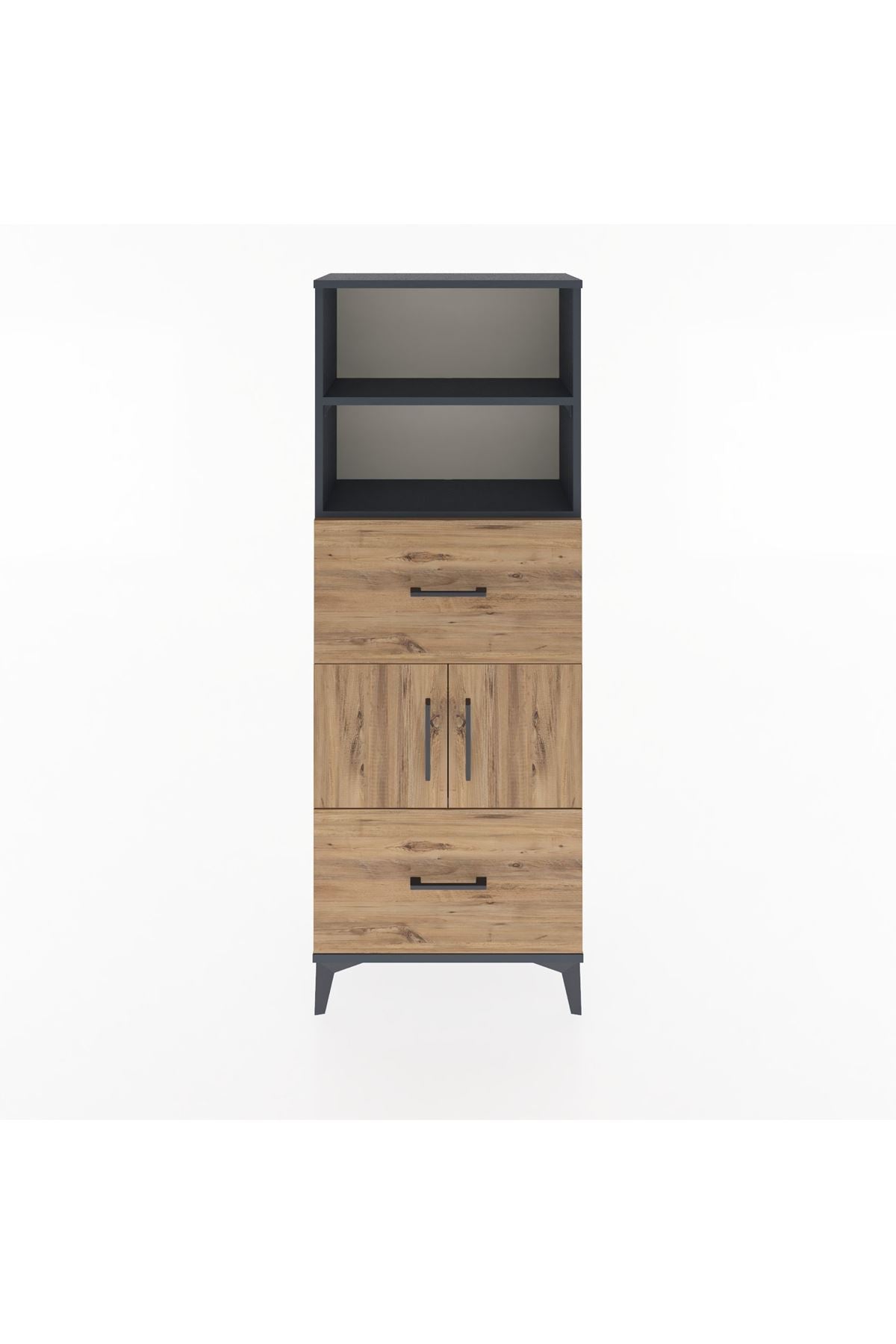 Arges Dolap 3 Raflı 2 Çekmeceli 2 Kapaklı 60x30x163 Antrasit-Çam