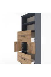 Arges Dolap 3 Raflı 2 Çekmeceli 2 Kapaklı 60x30x163 Antrasit-Çam