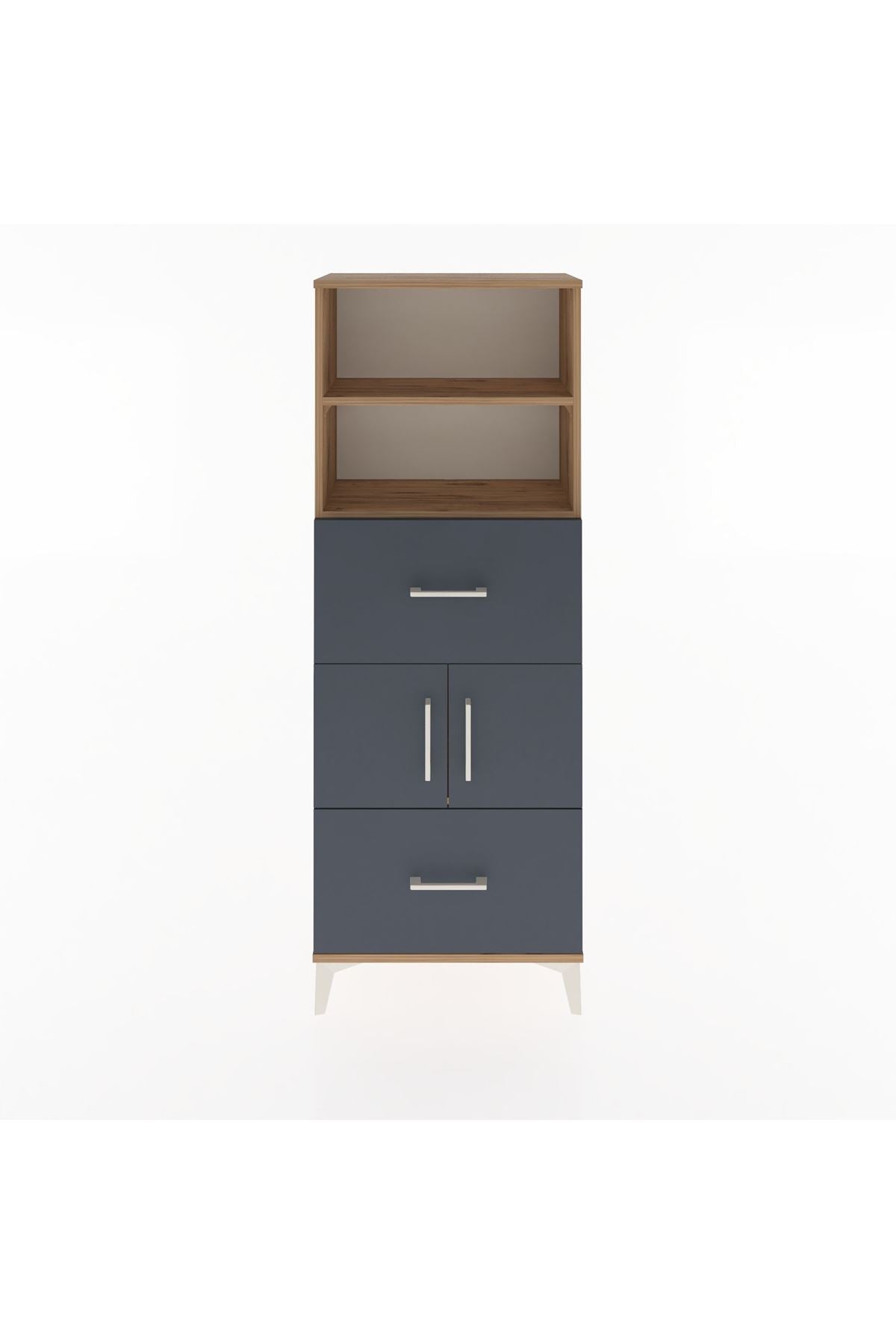 Arges Dolap 3 Raflı 2 Çekmeceli 2 Kapaklı 60x30x163 Çam-Antrasit