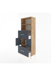 Arges Dolap 3 Raflı 2 Çekmeceli 2 Kapaklı 60x30x163 Çam-Antrasit