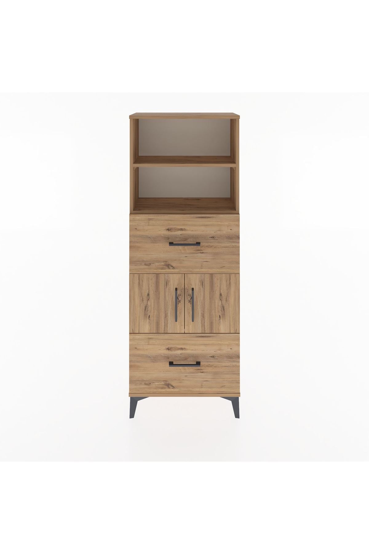 Arges Dolap 3 Raflı 2 Çekmeceli 2 Kapaklı 60x30x163 Çam-Çam
