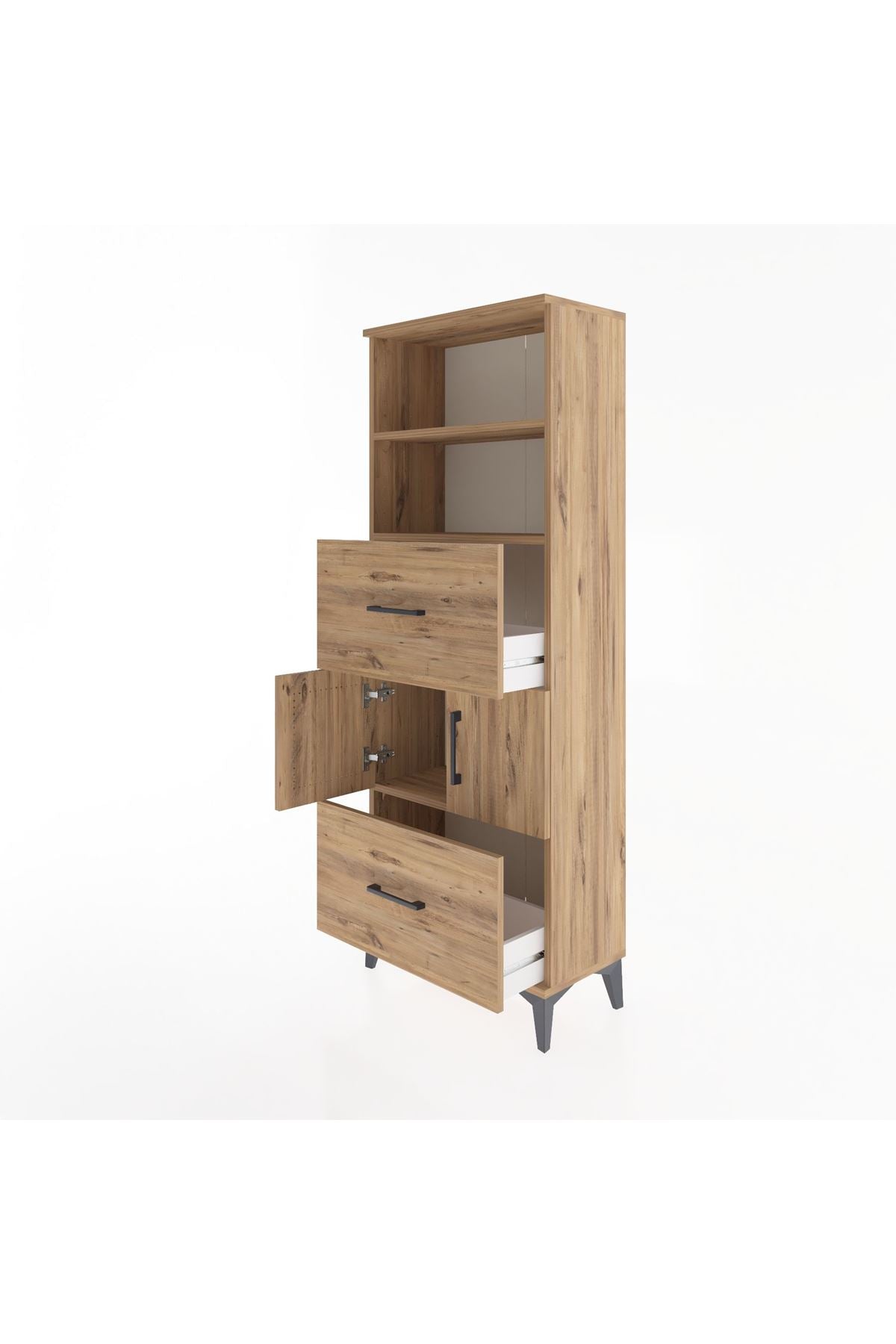 Arges Dolap 3 Raflı 2 Çekmeceli 2 Kapaklı 60x30x163 Çam-Çam