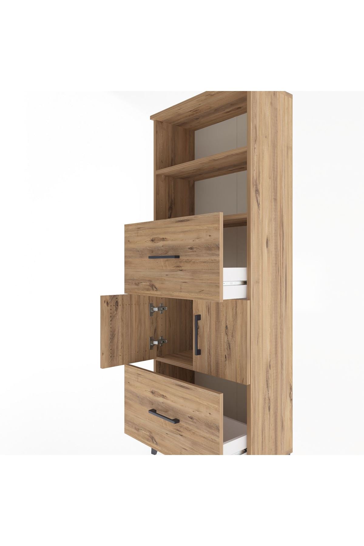 Arges Dolap 3 Raflı 2 Çekmeceli 2 Kapaklı 60x30x163 Çam-Çam