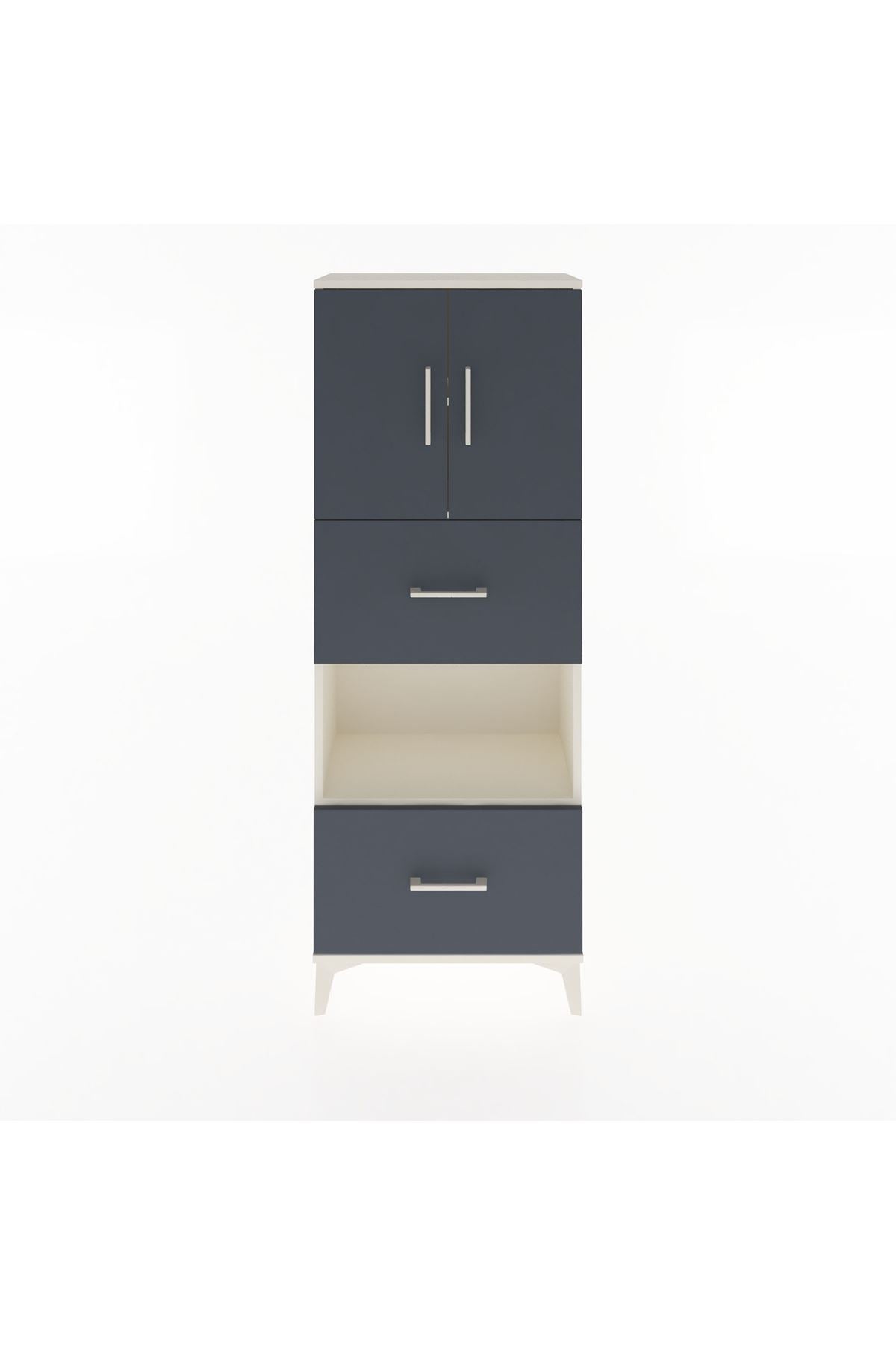 Arges Dolap 3 Raflı 2 Çekmeceli 2 Kapaklı 60x30x163 Aytaşı-Antrasit