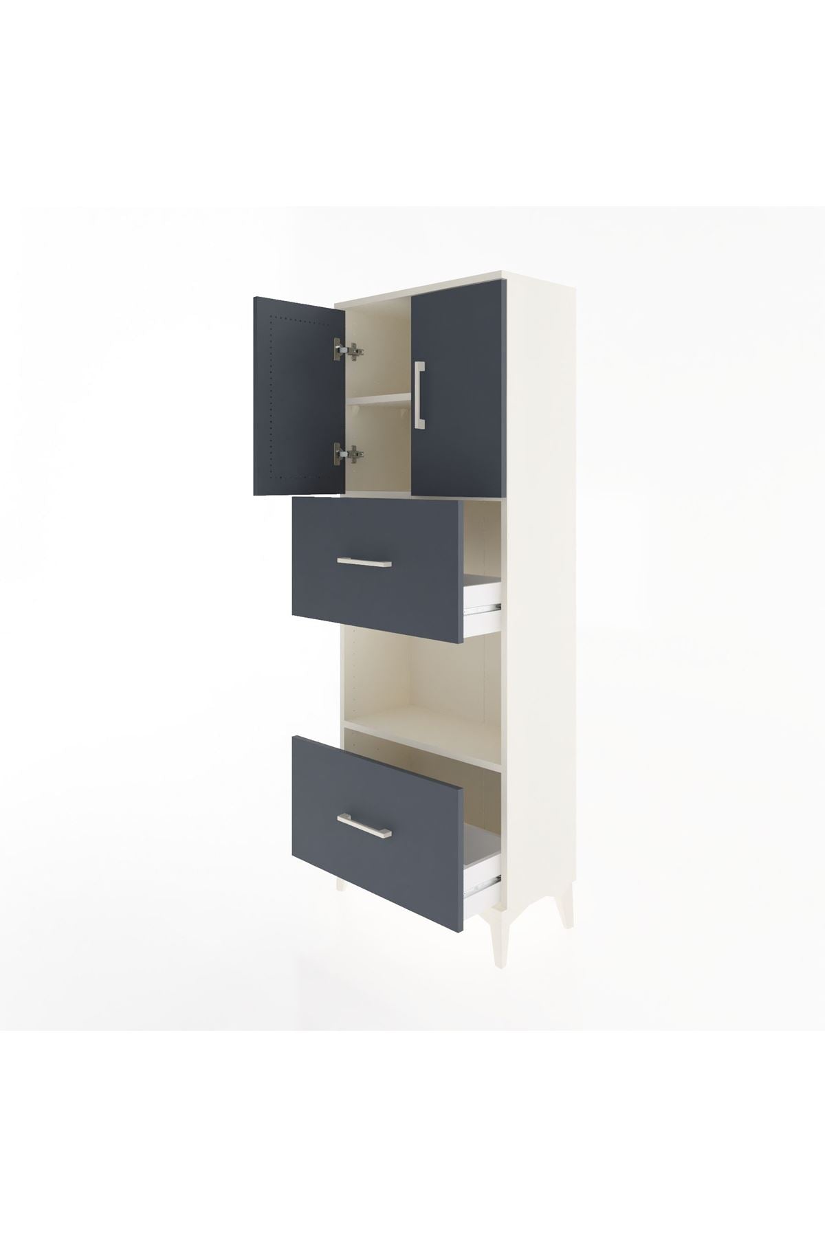 Arges Dolap 3 Raflı 2 Çekmeceli 2 Kapaklı 60x30x163 Aytaşı-Antrasit