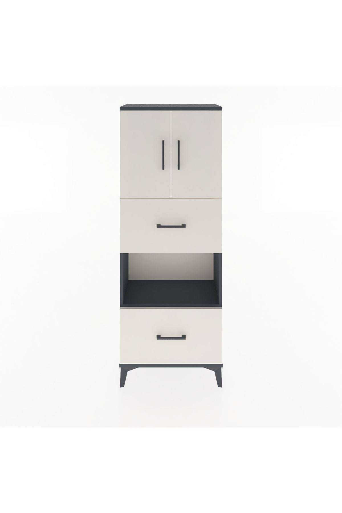 Arges Dolap 3 Raflı 2 Çekmeceli 2 Kapaklı 60x30x163 Antrasit-Aytaşı