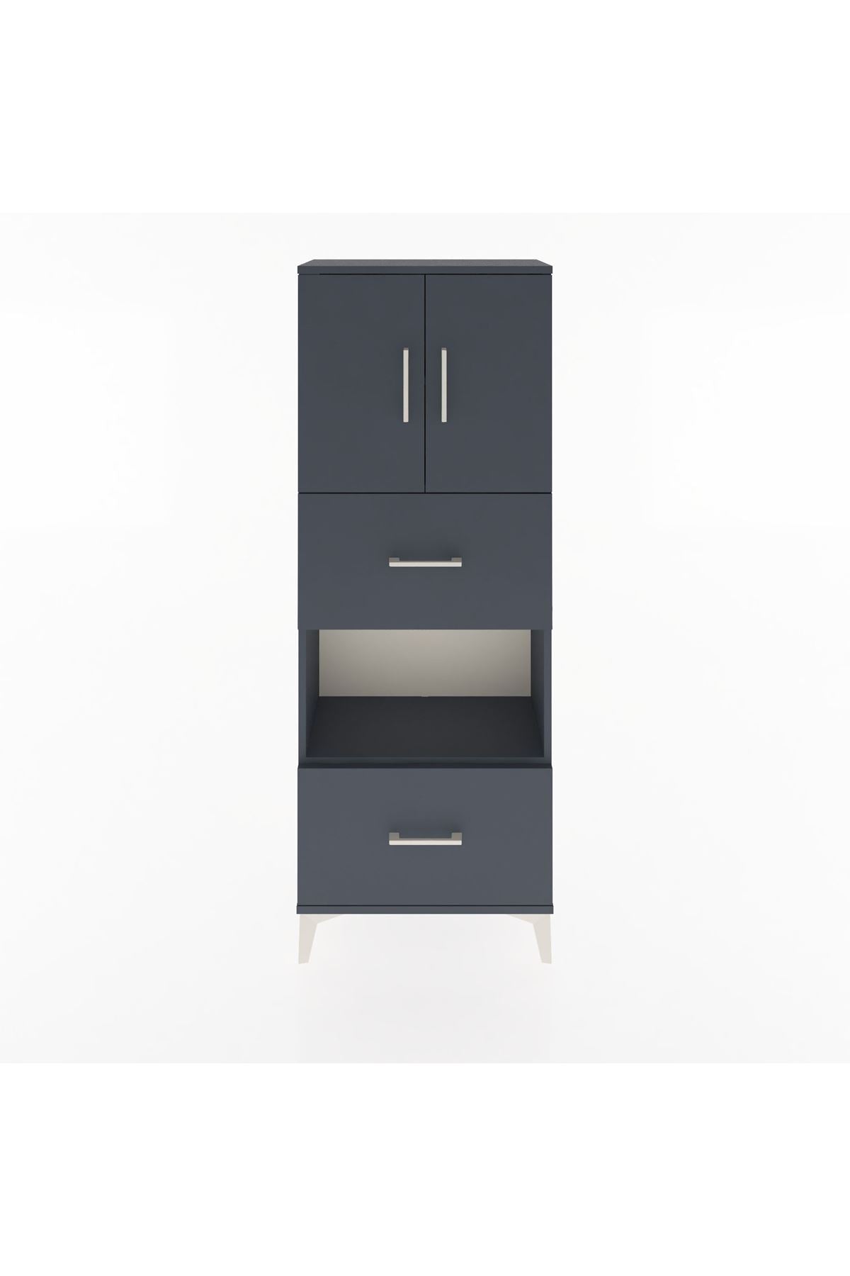 Arges Dolap 3 Raflı 2 Çekmeceli 2 Kapaklı 60x30x163 Antrasit-Antrasit