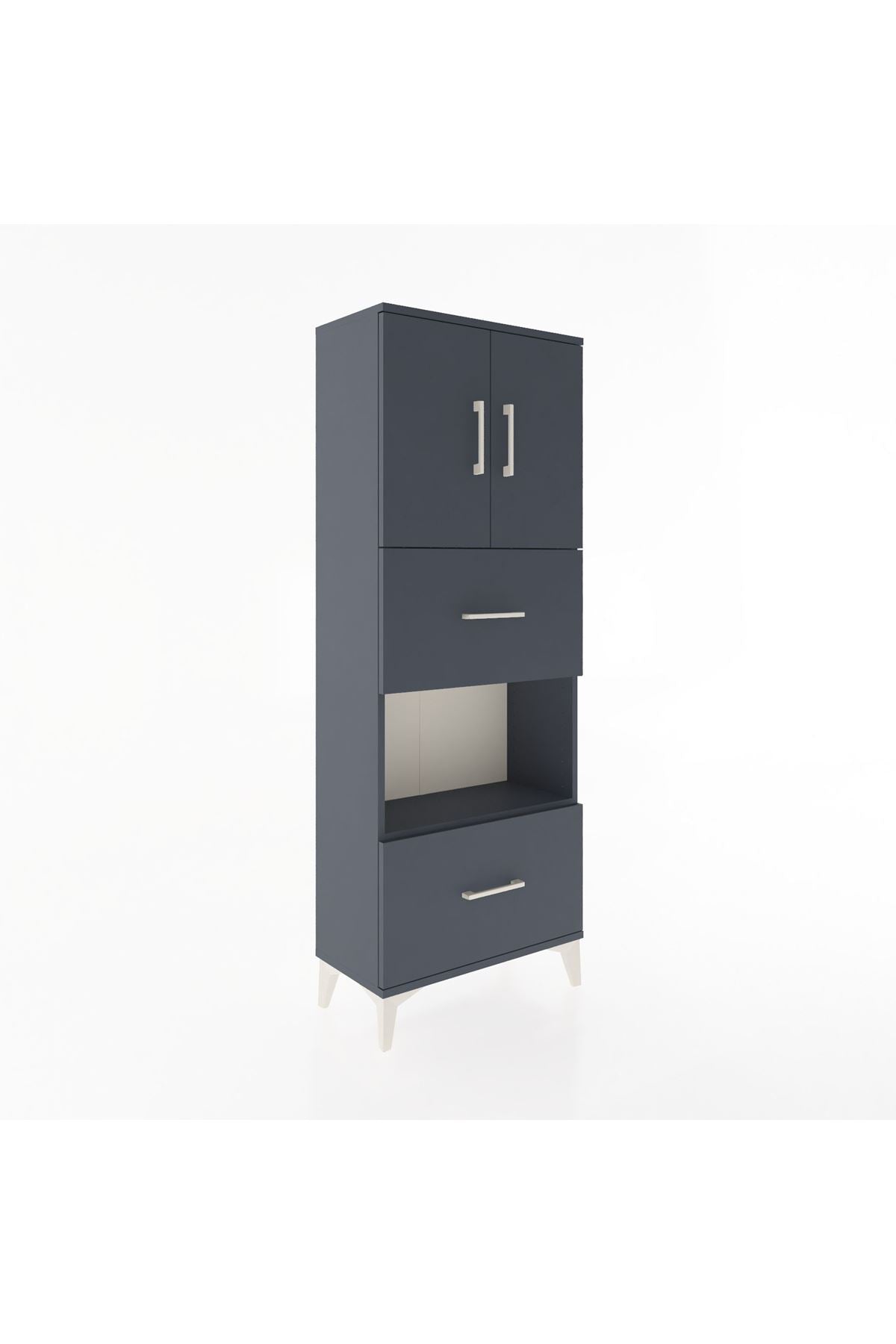 Arges Dolap 3 Raflı 2 Çekmeceli 2 Kapaklı 60x30x163 Antrasit-Antrasit