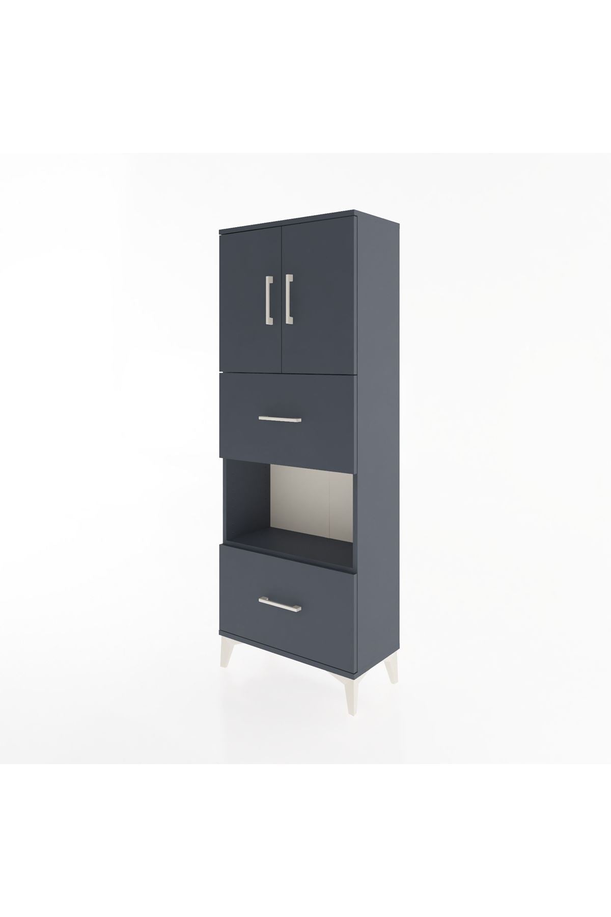 Arges Dolap 3 Raflı 2 Çekmeceli 2 Kapaklı 60x30x163 Antrasit-Antrasit