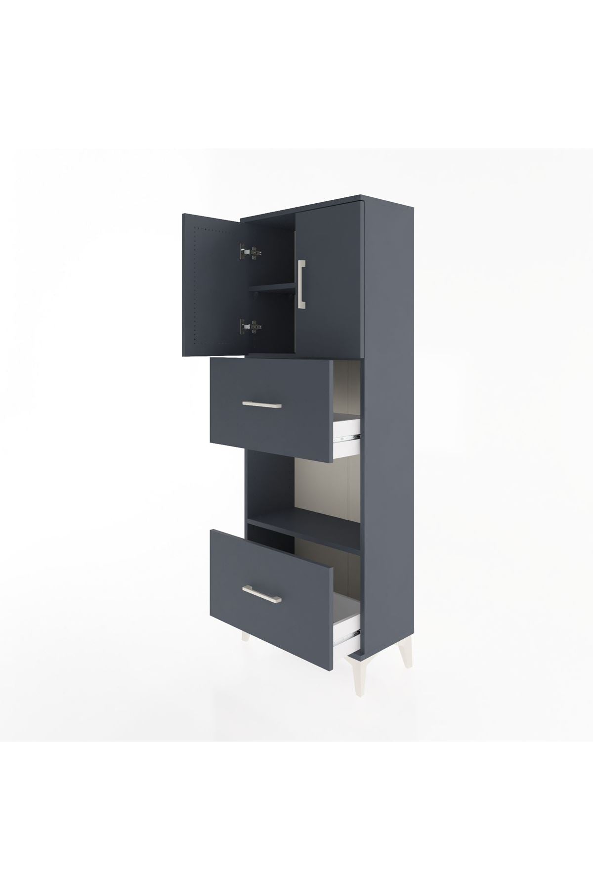 Arges Dolap 3 Raflı 2 Çekmeceli 2 Kapaklı 60x30x163 Antrasit-Antrasit