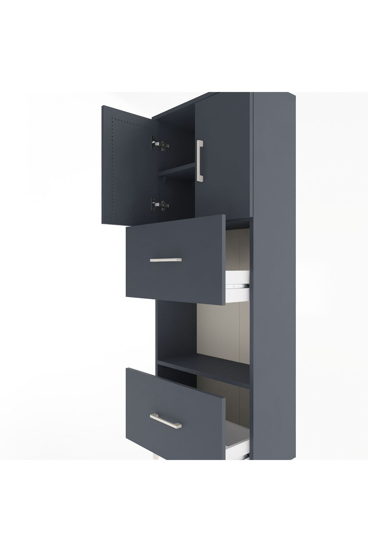 Arges Dolap 3 Raflı 2 Çekmeceli 2 Kapaklı 60x30x163 Antrasit-Antrasit